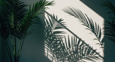Palm leaves cast dramatic shadows on a light wall