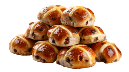  Stack of Hot Cross Buns isolated on a white background