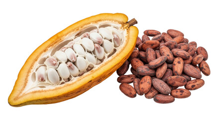 Isolated Cocoa Pod and Beans