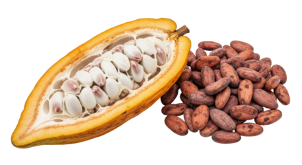 Isolated Cocoa Pod and Beans