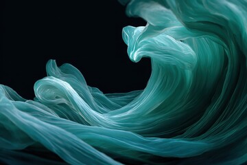Abstract Teal and Green Ocean Wave Swirling in Dark Background