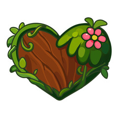 Nature Wooden Heart with Leaves and Flower