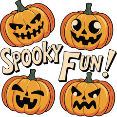 Halloween Pumpkin Clipart Collection, Carved Jack-o’-Lantern Faces, Spooky Autumn Design, Scary Yet Fun Pumpkin Icons, Fall Party Graphics, Creepy Cute Decoration Art