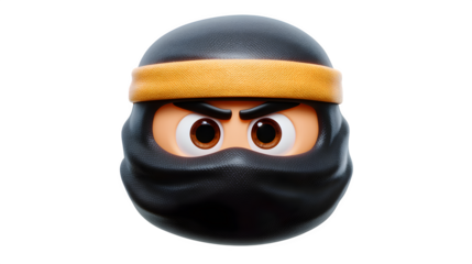 Ninja face emoji with headband on white background 