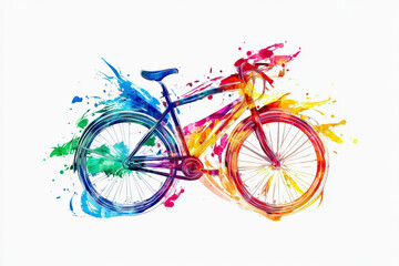Fototapeta premium Colorful Abstract Bicycle Illustration with Watercolor Splash Effects.