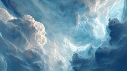 Abstract Blue and White Clouds in a Dreamy Sky with Soft, Fluid Shapes and Ethereal Atmosphere