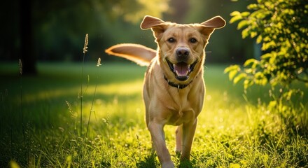 Playful dog running in a park