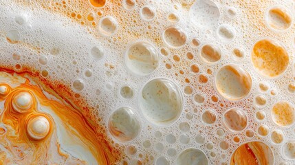 Abstract Close-Up of Soap Bubbles and Foam in Soft White with Subtle Orange Highlights