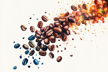 Obraz premium Colorful Coffee Beans Artwork with Creative Paint Splashes