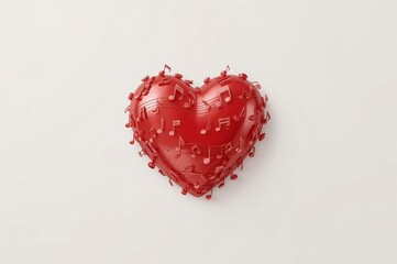 Red heart music notes studio shot white background
