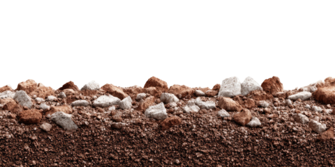 A horizontal band of brown earth with various sized rocks