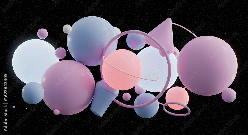 Poster elegant abstract pastel shapes floating in a dark space creating modern art