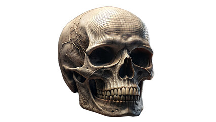 Obraz premium Detailed Human Skull Anatomical Illustration with Dramatic Lighting on transparent background detailed