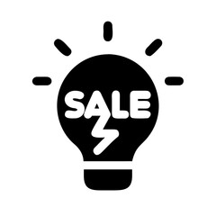 Black Friday icon, black light bulb with flash discount, transparent background