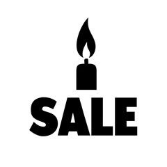 Black Friday icon with black candle and flame and SALE text on transparent background