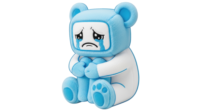 Isolated Sad Blue Plush Toy