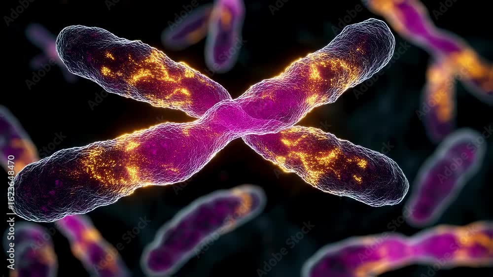 Aufkleber microscope view of chromosomes with a glowing third copy of chromosome 21 representing genetic mutat