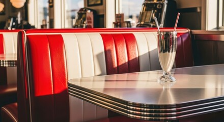 Retro diner booth with milkshake