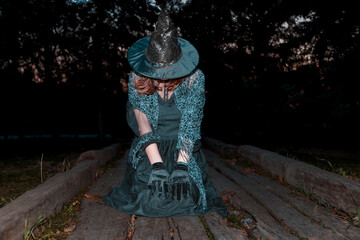 Wiccan performs ritual in the woods
