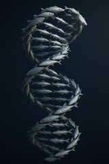 Abstract DNA helix made from a school of fish, symbolizing the code of life and marine genetics