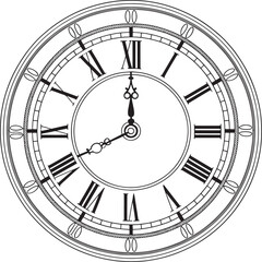 Antique Clock Face Vector Illustration with Roman Numerals and Ornate Details for Timekeeping