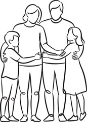 Line Art Illustration of a Family Embracing Each Other A Symbol of Unity and Togetherness