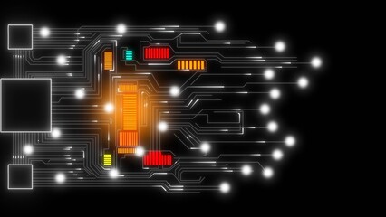 Abstract Circuit Board Design Glowing Orange Red Yellow Green White Lines Technology Background image