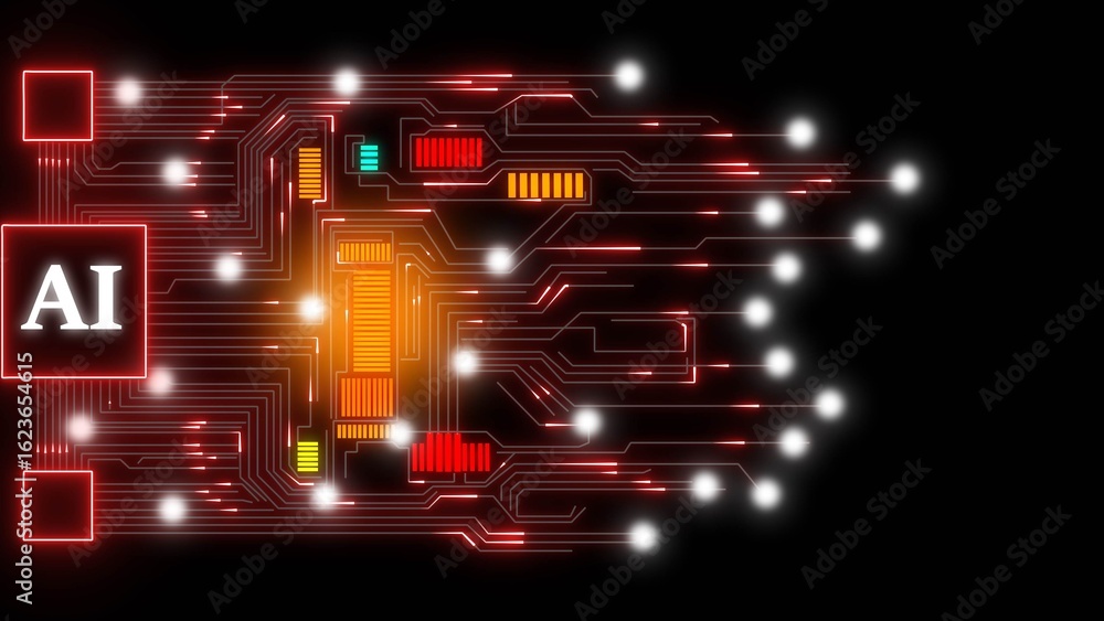 Aufkleber abstract ai circuit board red orange glow lines technology background artificial intelligence