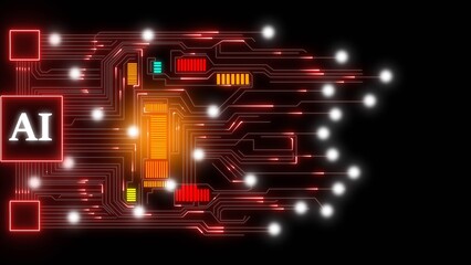 Abstract AI Circuit Board Red Orange Glow Lines Technology Background artificial intelligence