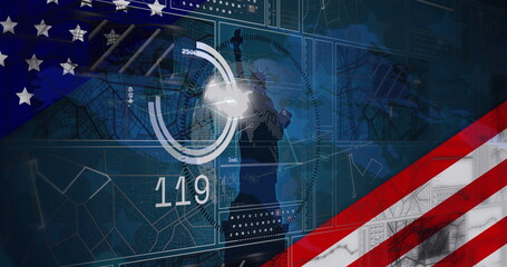 Displaying circular chart with Statue of Liberty silhouette and ‘119' on flag-themed dashboard