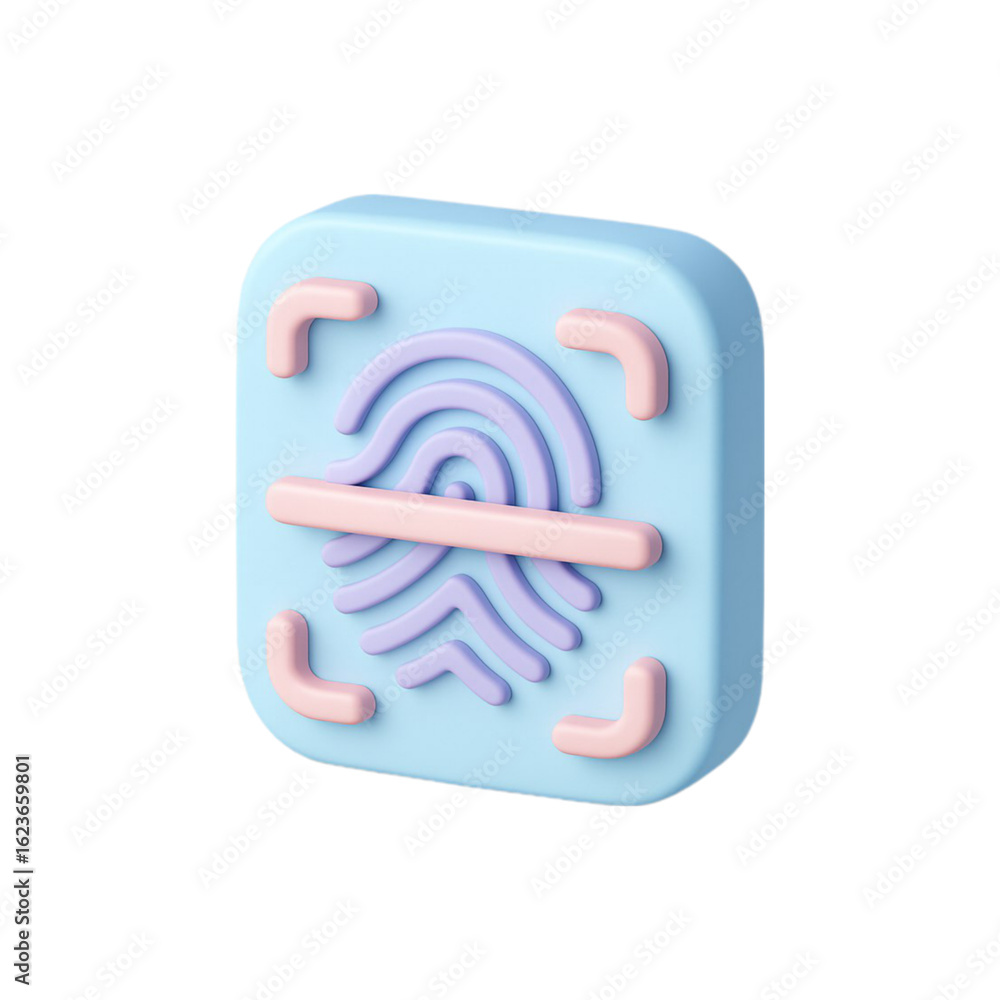 Poster 3d fingerprint scan icon with blue and purple colors isolated on transparent background