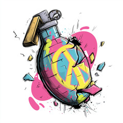 Graffiti art of broken bomb with peace symbol on white background Concept of International Day for the Total Elimination of Nuclear Weapons  
