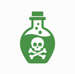 green and white logo of a potion bottle with rising bubbles and a skull symbol, rendered in a clean, minimalist style.
