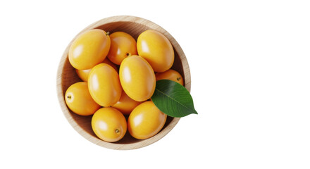 Isolated Marian Plum in Wooden Bowl