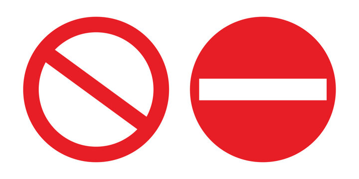 Red No Entry stop sign round vector icon set isolated on White Background.	