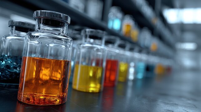 Laboratory Glassware with Colored Liquids - Powered by Adobe
