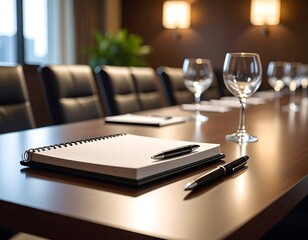 Conference room table with supplies