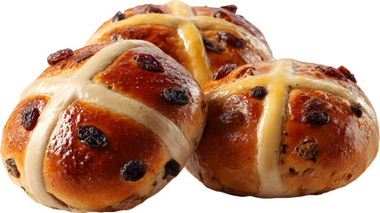 Three hot cross buns isolated on a white background