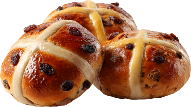 Three hot cross buns isolated on a white background
