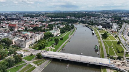 Rzeka Wisła, Kraków, Małopolska, Polska, Europa, zakole, most, Grunwaldzki, bulwary, 