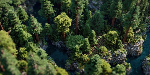 Naklejka premium Voxel Forest River Landscape