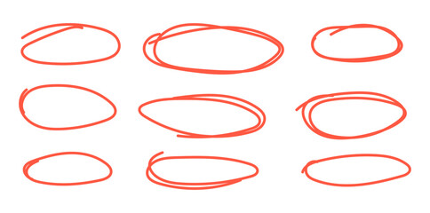 Abstract set of hand-drawn ovals and ellipses on transparent background: geometric sketch in minimalist line style