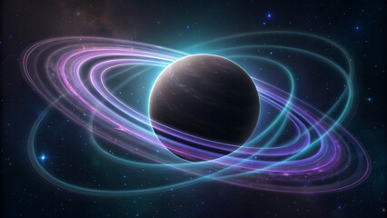 Obraz premium Mysterious planet with vibrant rings in deep space for cosmic exploration concepts