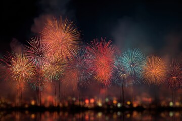 Spectacular Fireworks Display over Cityscape