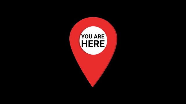 red pin animation with text you are here without background