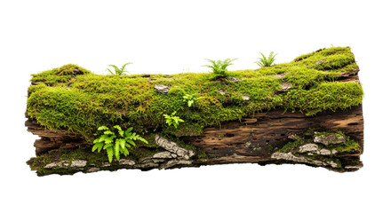 Moss-Covered Log with Small Ferns on a Transparent Background