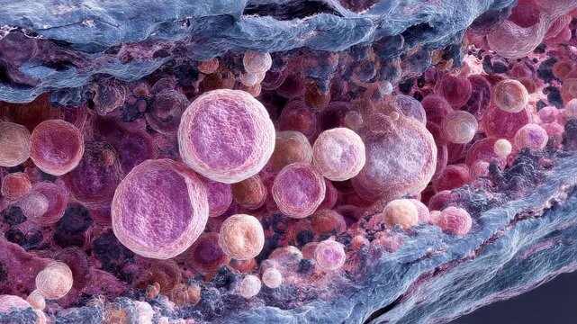 Detailed crosssection of kidney tissue exhibiting necrotizing granulomatous inflammation affecting glomerular structures.