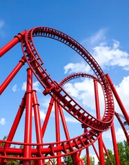Roller coaster loop against a blue sky