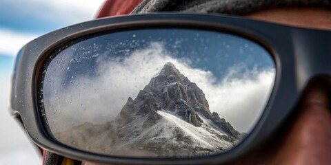 Reflecting on majestic peaks amidst a cloudy backdrop at high altitude during an adventurous climb Generative AI
