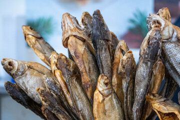 Dried freshwater fish bunch in detail – rustic food preservation method and organic protein source